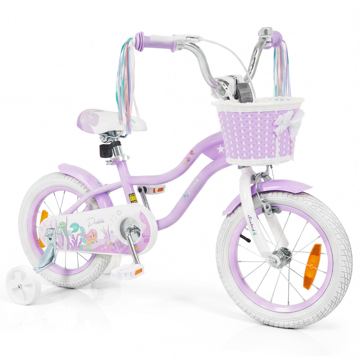 Mermaid Girls Bike with Adjustable Seat and Handlebar for Kids Aged 8+ Years Old