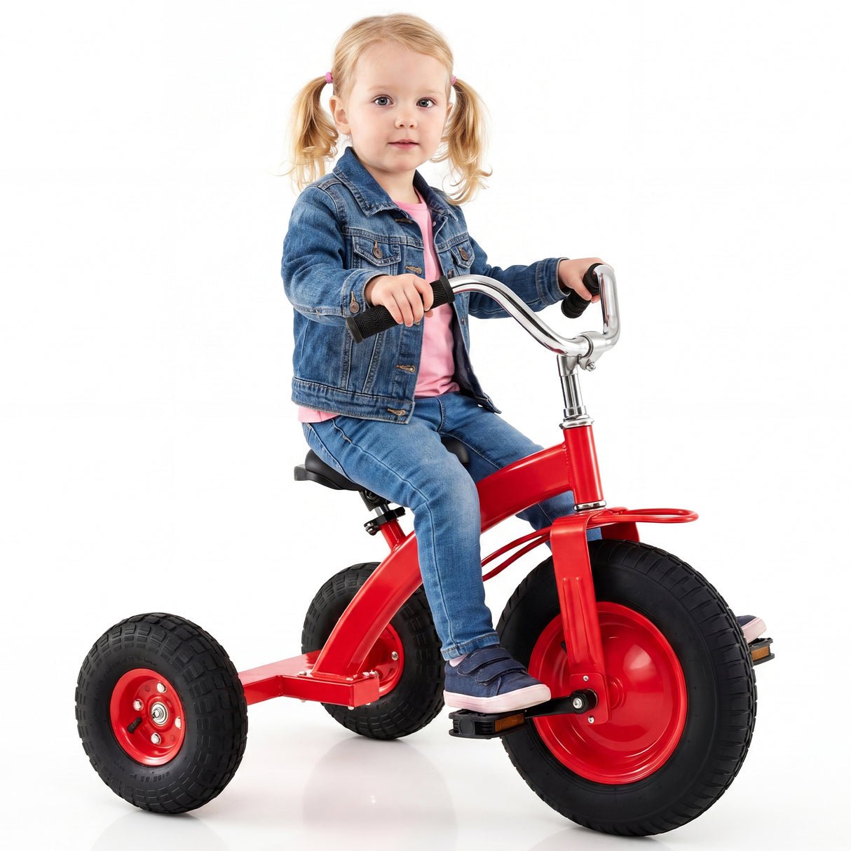 BABY JOY Kids Tricycle, 15-Inch Front Wheel Trike with Carbon Steel Frame, Inflatable Rubber Tires