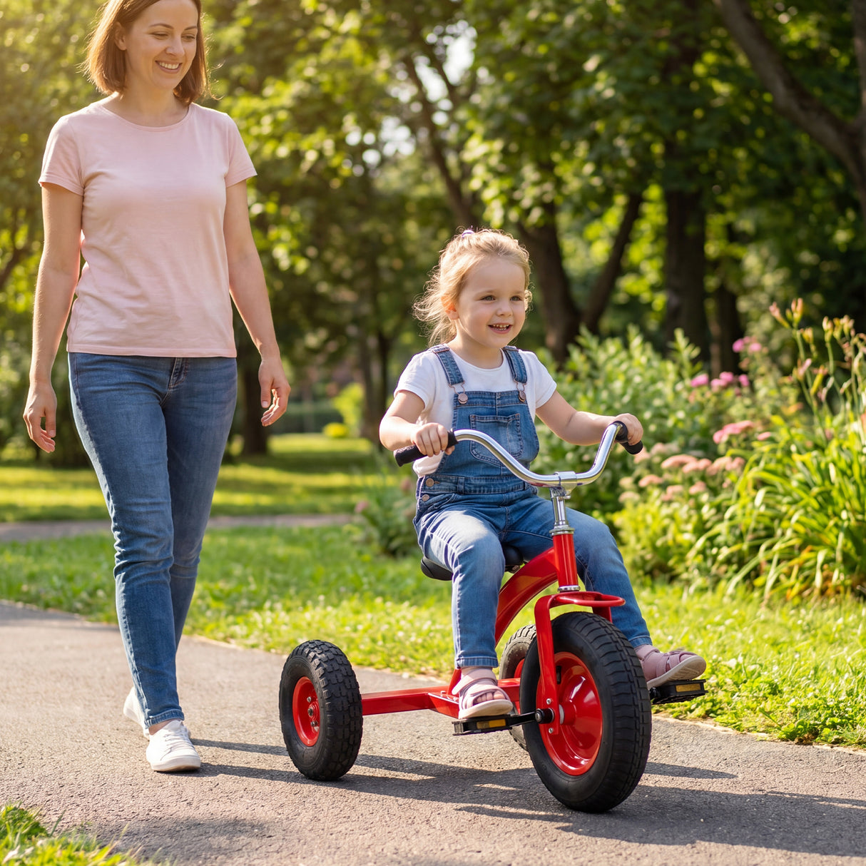 BABY JOY Kids Tricycle, 15-Inch Front Wheel Trike with Carbon Steel Frame, Inflatable Rubber Tires