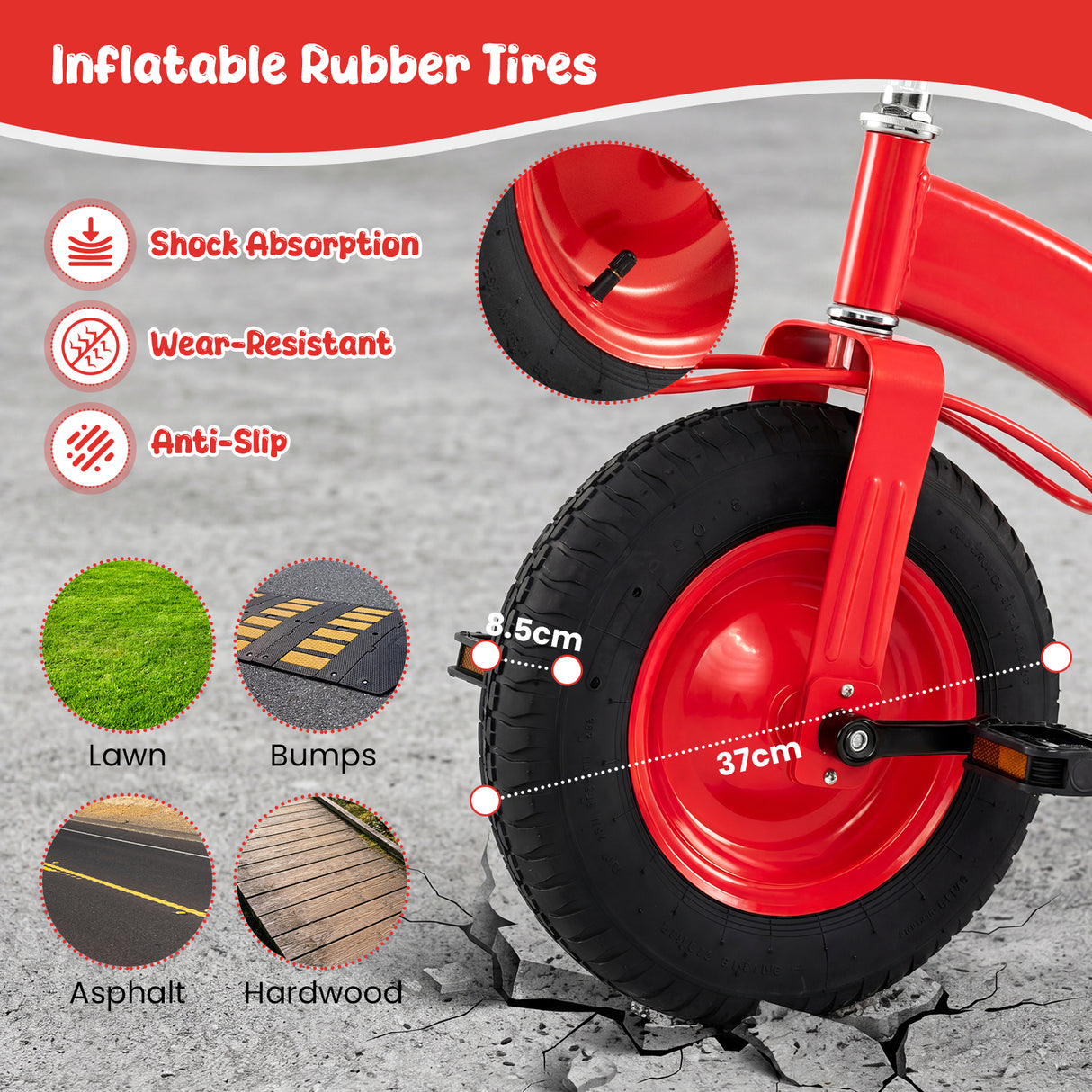 BABY JOY Kids Tricycle, 15-Inch Front Wheel Trike with Carbon Steel Frame, Inflatable Rubber Tires