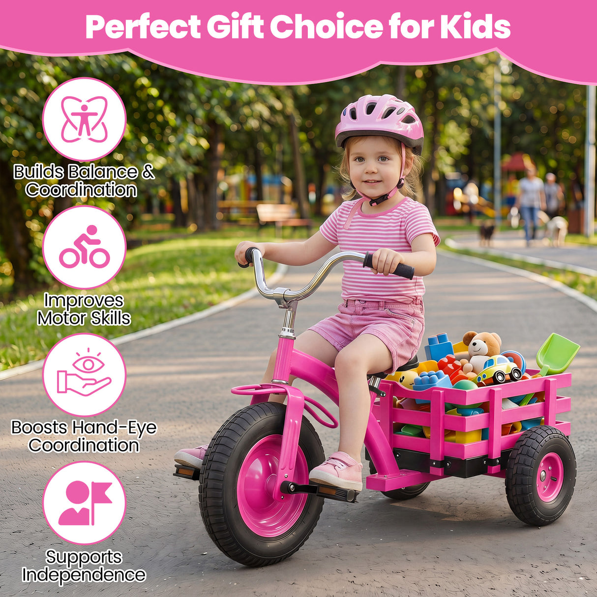 BABY JOY Kids Tricycle with Storage Basket, 15-Inch Front Wheel Trike w/ Carbon Steel Frame, Inflatable Rubber Tires