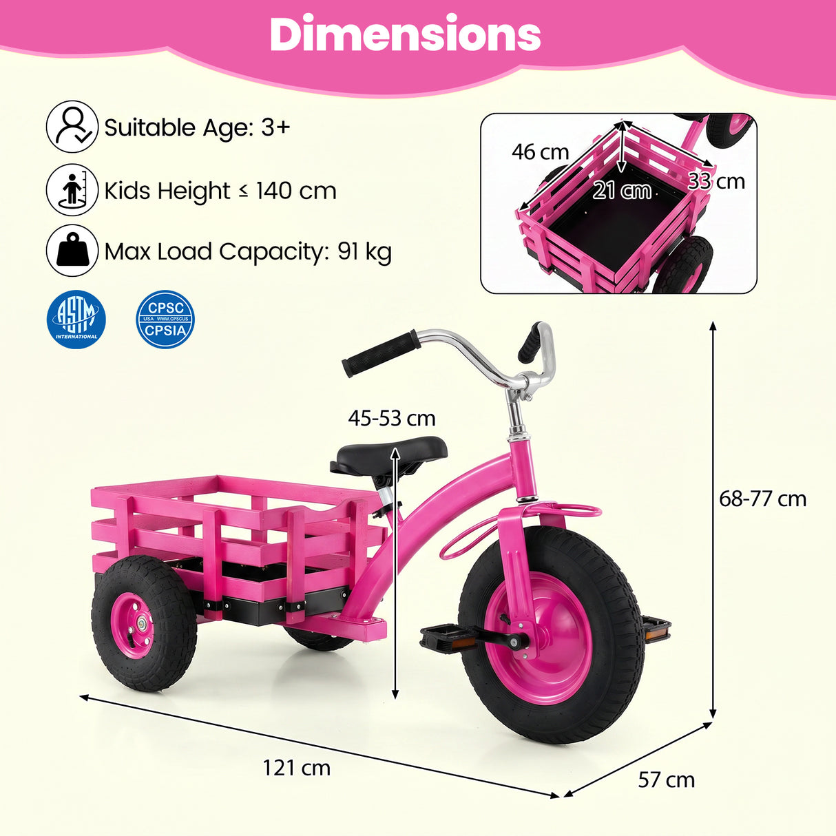 BABY JOY Kids Tricycle with Storage Basket, 15-Inch Front Wheel Trike w/ Carbon Steel Frame, Inflatable Rubber Tires