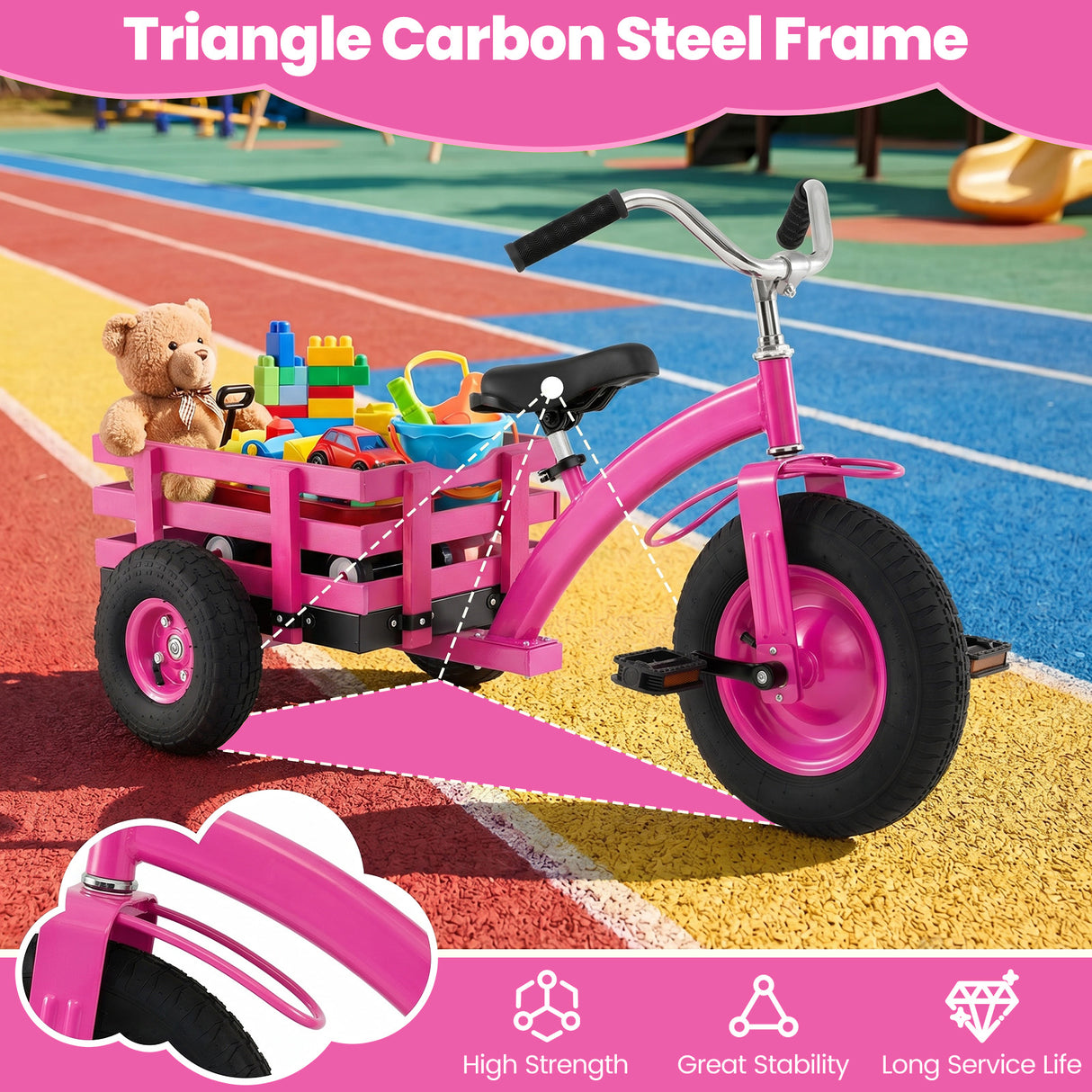 BABY JOY Kids Tricycle with Storage Basket, 15-Inch Front Wheel Trike w/ Carbon Steel Frame, Inflatable Rubber Tires
