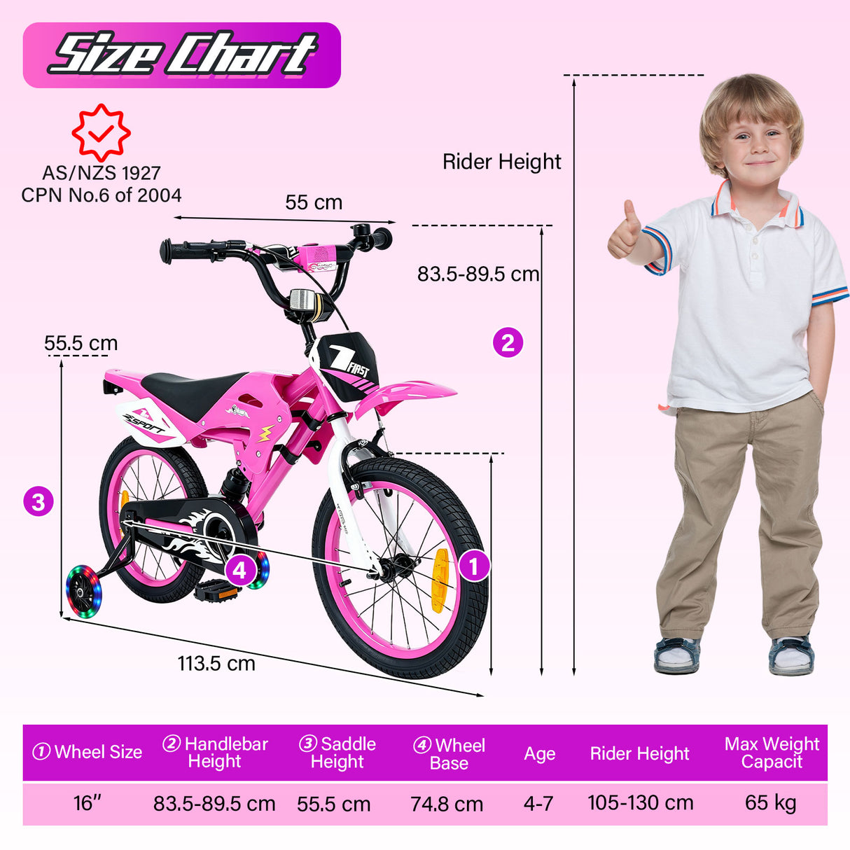 16 Inch Kids Bike Motocross Style with Sound Effects and Light-up Training Wheels