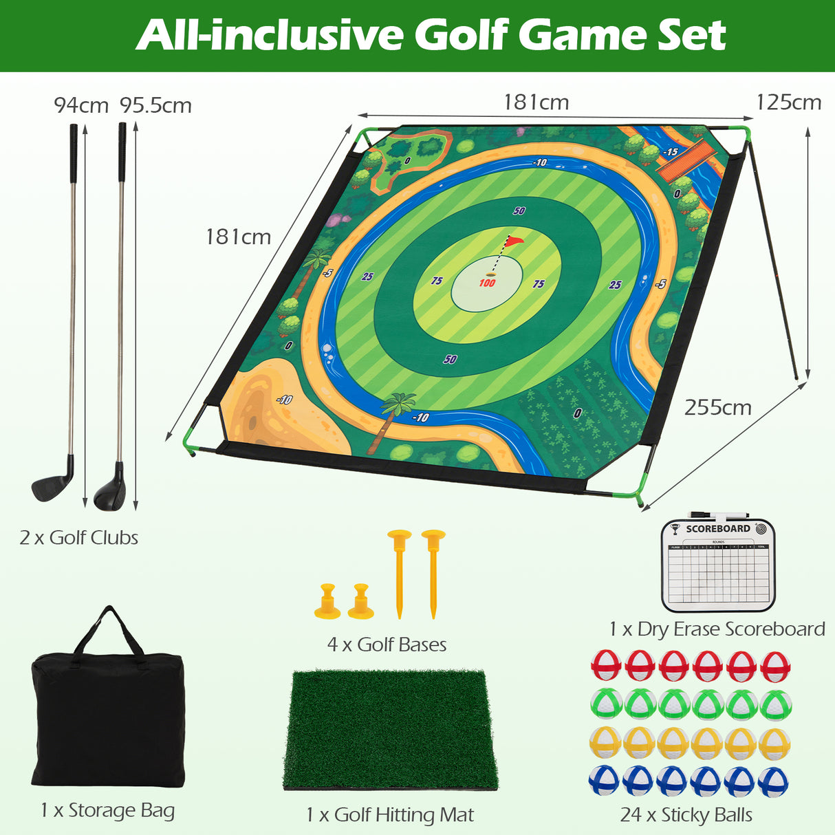 Golf Chipping Game Set 181 x 181 cm Large Chipping Mat for Indoor Outdoor Practice