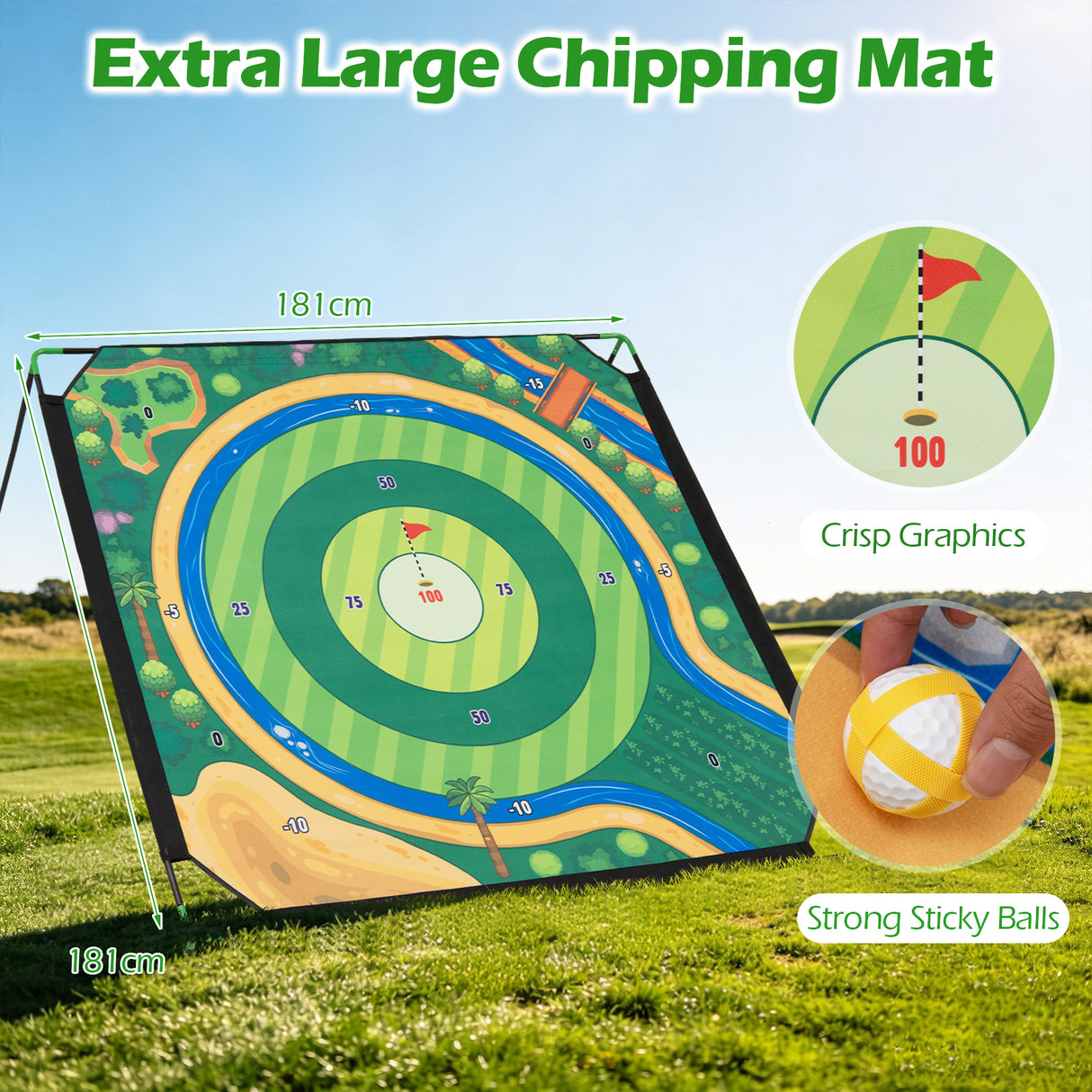 Golf Chipping Game Set 181 x 181 cm Large Chipping Mat for Indoor Outdoor Practice