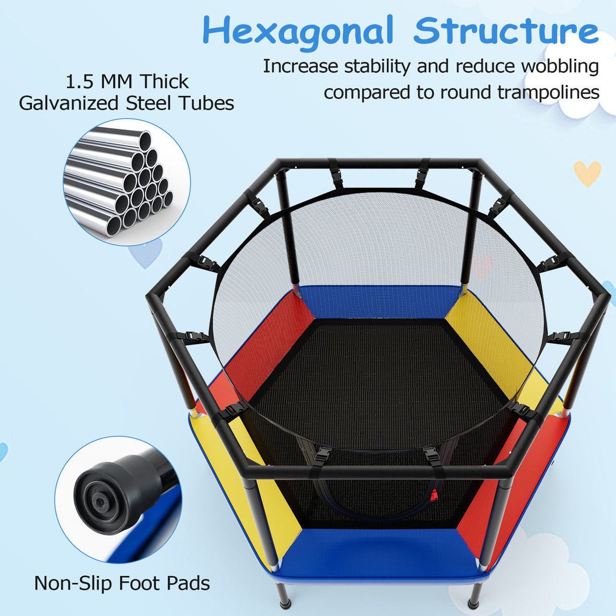 48’’ Mini Trampoline for Kids, Small Toddler Recreational Trampoline