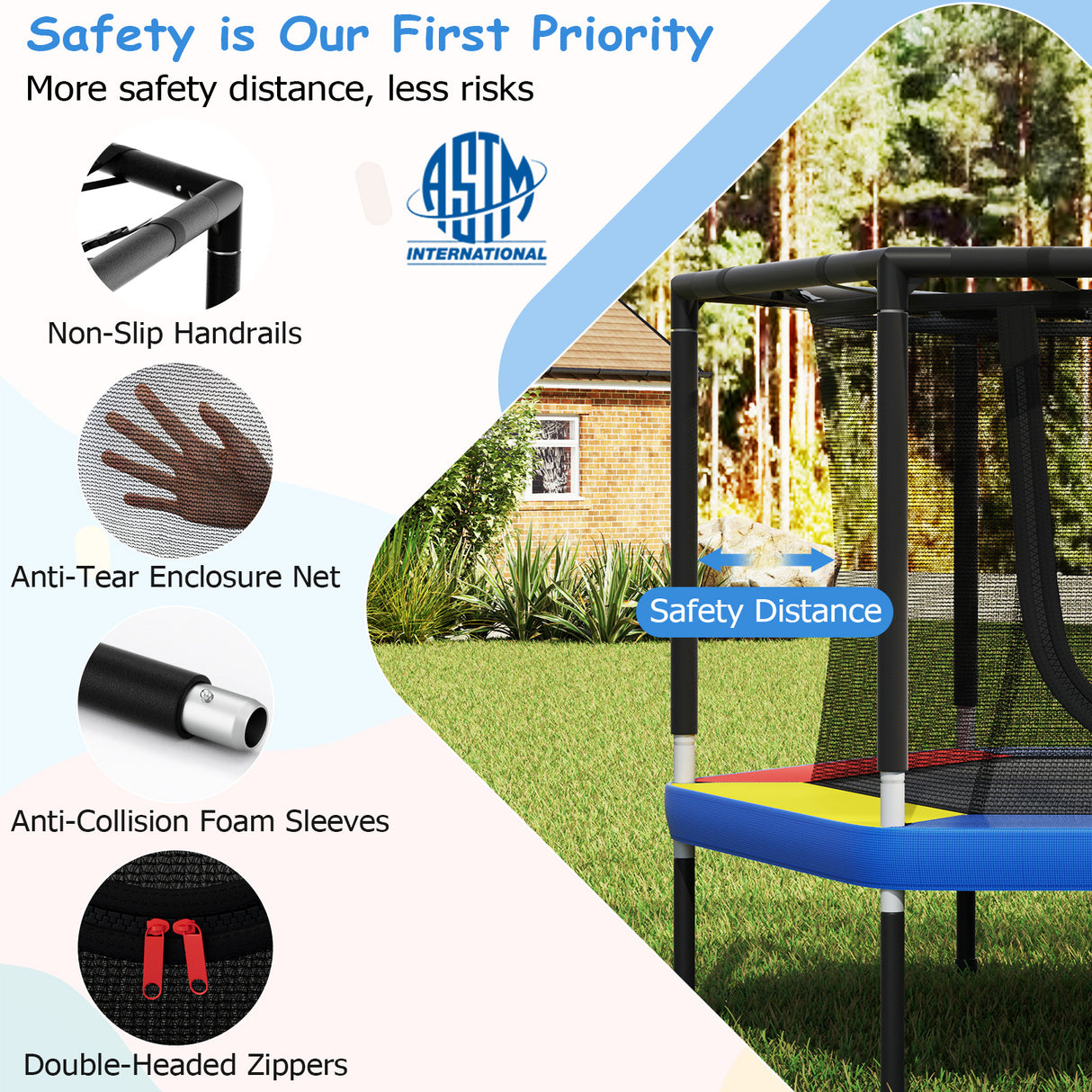 48’’ Mini Trampoline for Kids, Small Toddler Recreational Trampoline