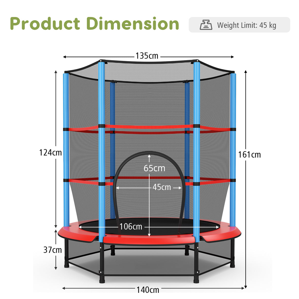 HONEY JOY 55" Kids Trampoline with Safety Enclosure Net, Mini Toddler Trampoline