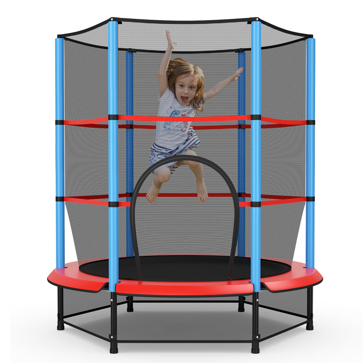 HONEY JOY 55" Kids Trampoline with Safety Enclosure Net, Mini Toddler Trampoline