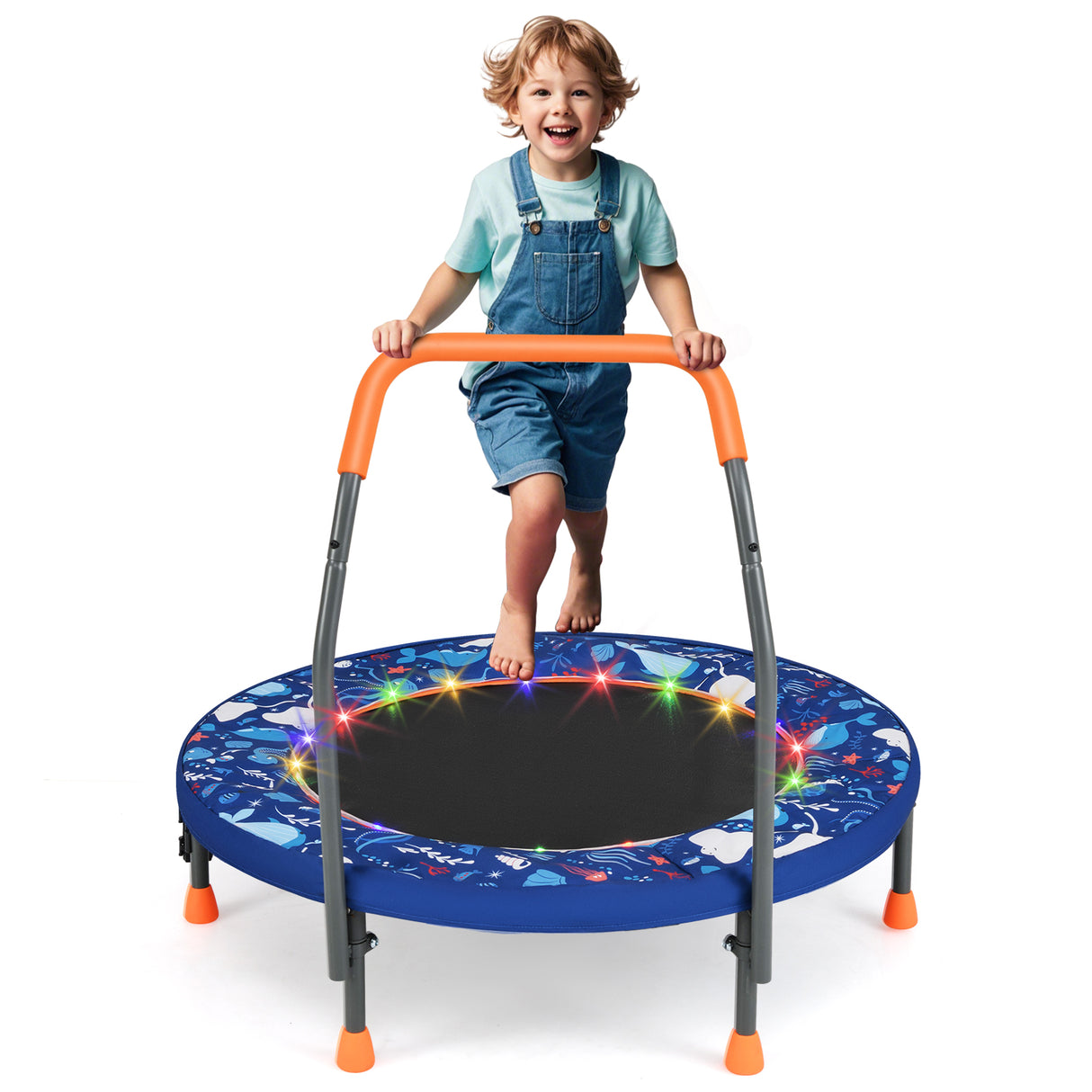 36" Mini Trampoline with 20 LED Lights, Foldable Trampoline for Kids