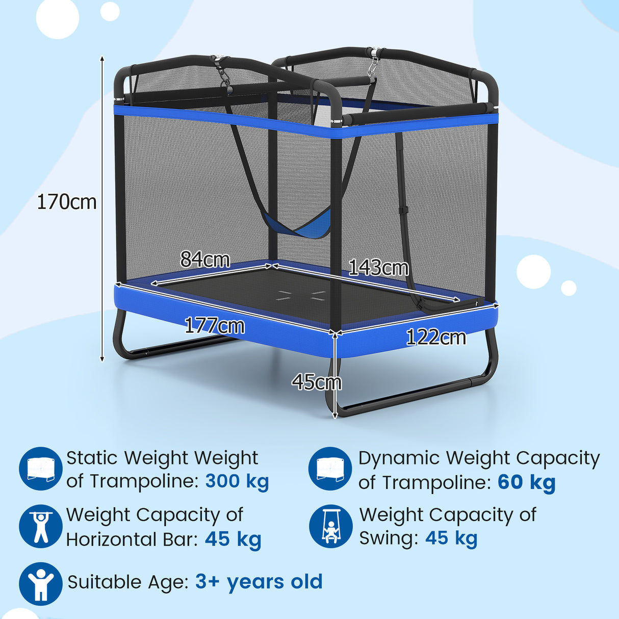Trampoline specifications.