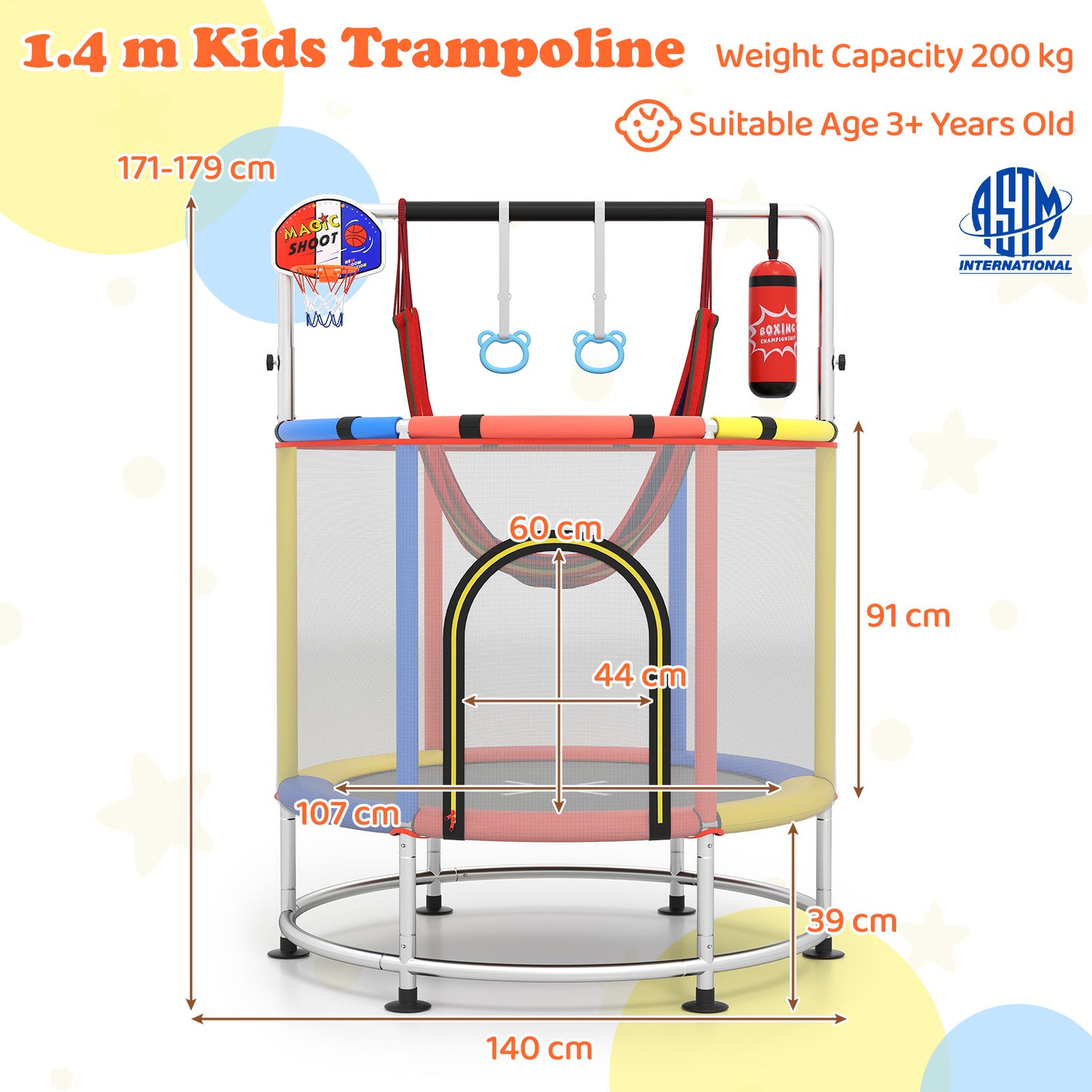 55" Kids Trampoline, Toddler Trampoline for 3-6 Years Old Boys & Girls