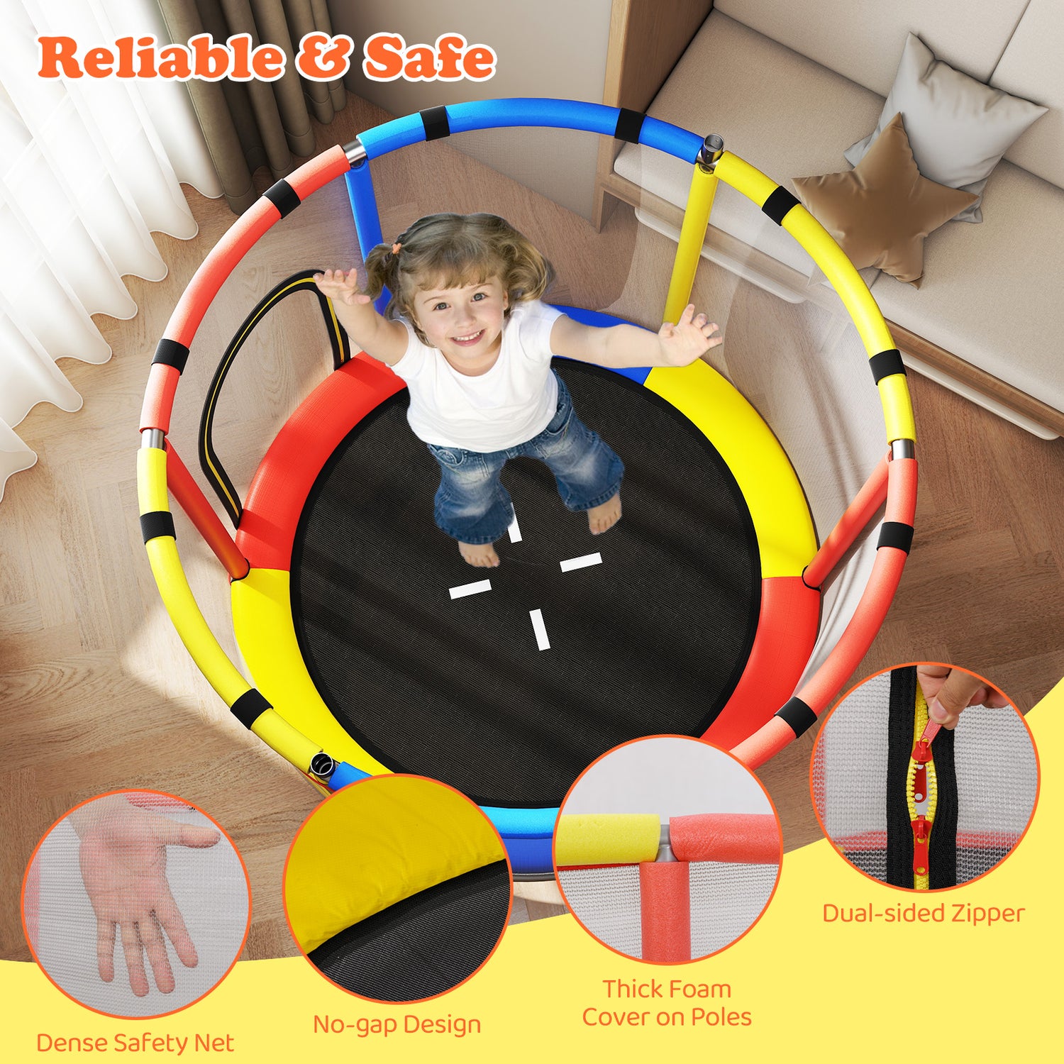 55" Kids Trampoline, Toddler Trampoline for 3-6 Years Old Boys & Girls