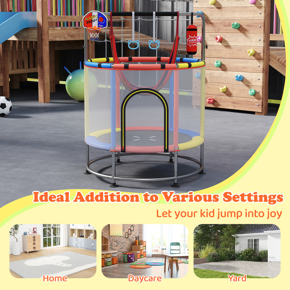 55" Kids Trampoline, Toddler Trampoline for 3-6 Years Old Boys & Girls