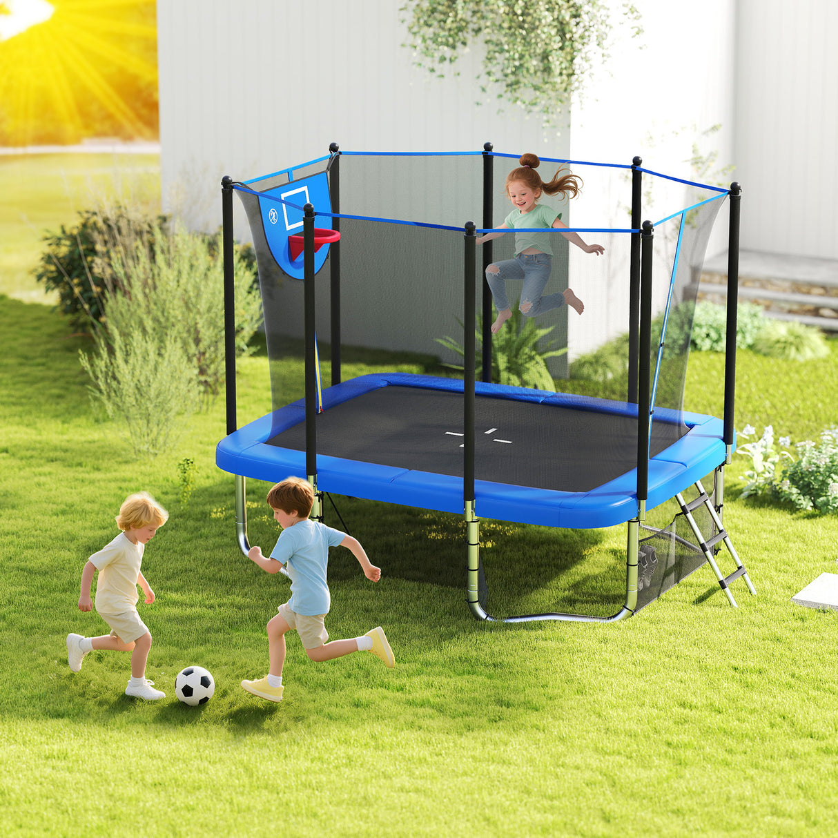 Rectangle Outdoor Trampoline, 10 x 8 FT Heavy-Duty Trampoline for Kids and Adults