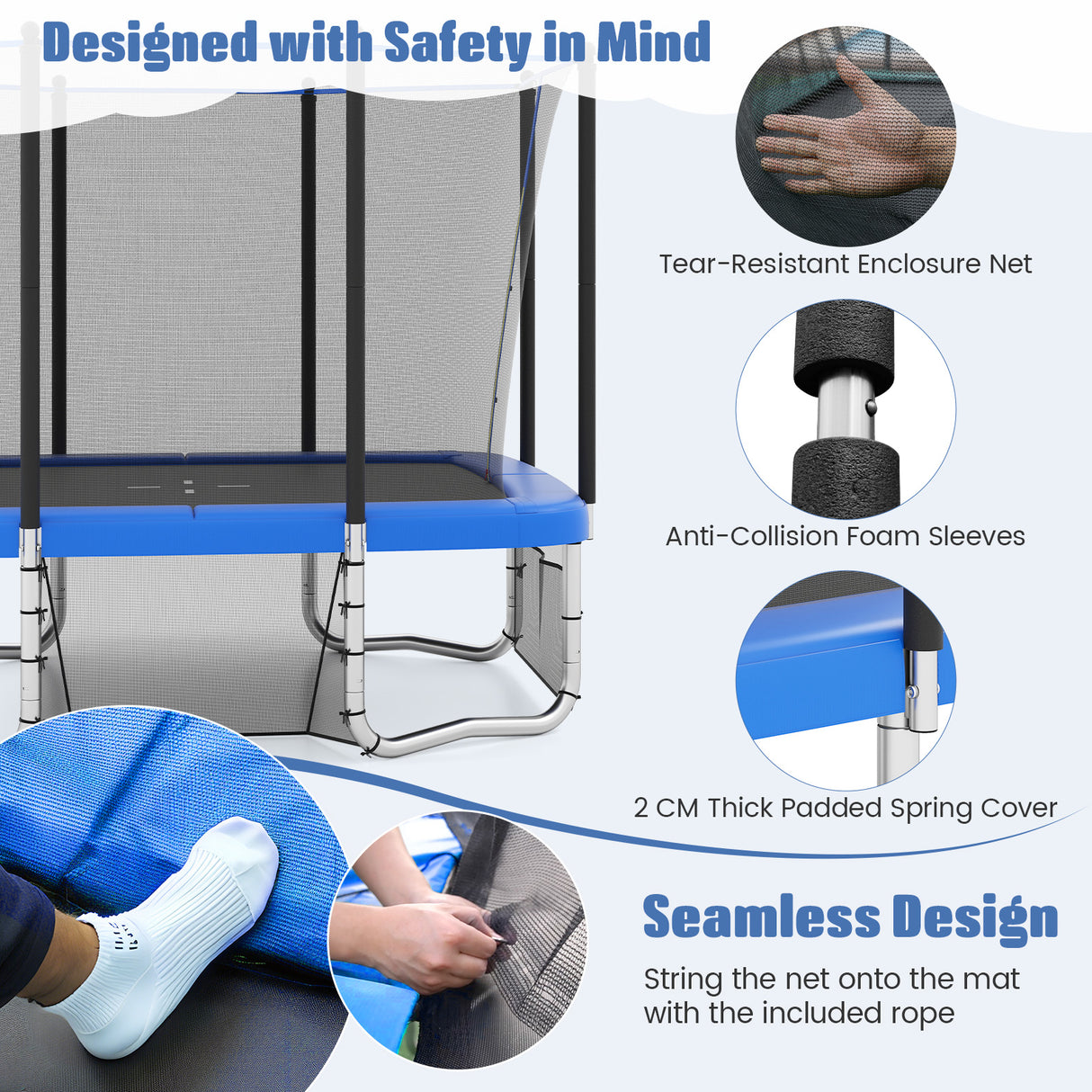 Rectangle Outdoor Trampoline, 10 x 8 FT Heavy-Duty Trampoline for Kids and Adults