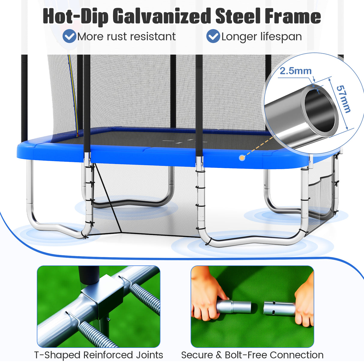Rectangle Outdoor Trampoline, 10 x 8 FT Heavy-Duty Trampoline for Kids and Adults