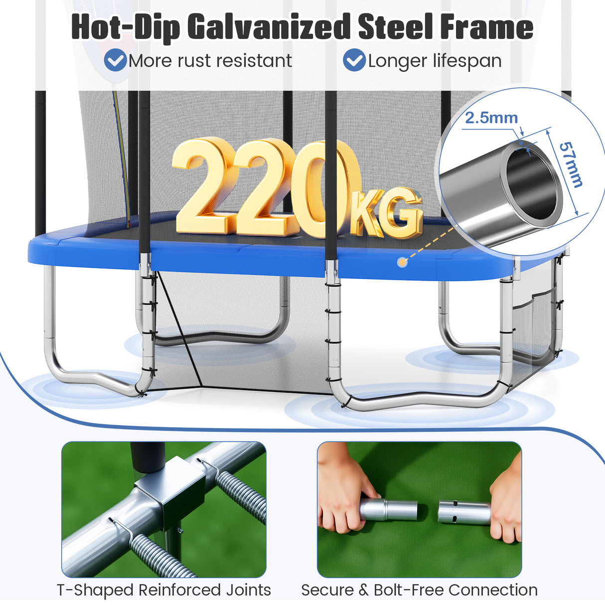 Rectangle Outdoor Trampoline, 10 x 8 FT Heavy-Duty Trampoline for Kids and Adults