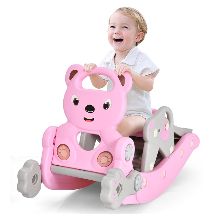 HONEY JOY 4-in-1 Kids Rocking Horse, Portable Toddler Ride On Rocking Toy with Slide