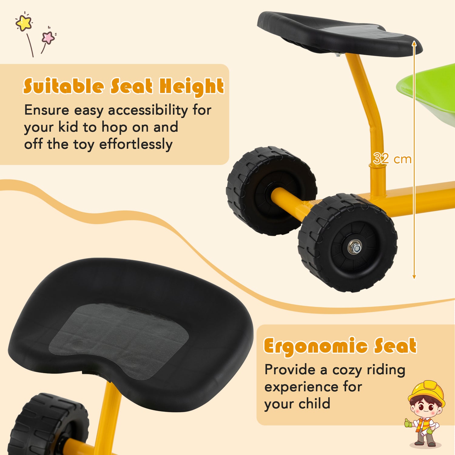 Kids Ride-On Sand Dumper, Outdoor Sandbox Toy with Controllable Shovel and 4 Wheels