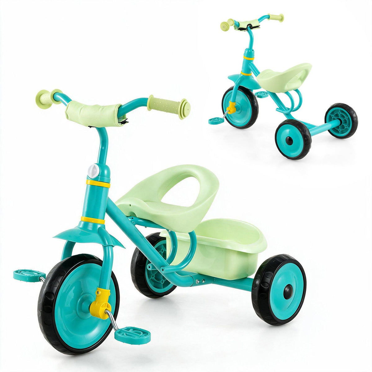 Toddler Tricycle for Boys Girls 2-5 with Rear Storage Basket and Metal Frame