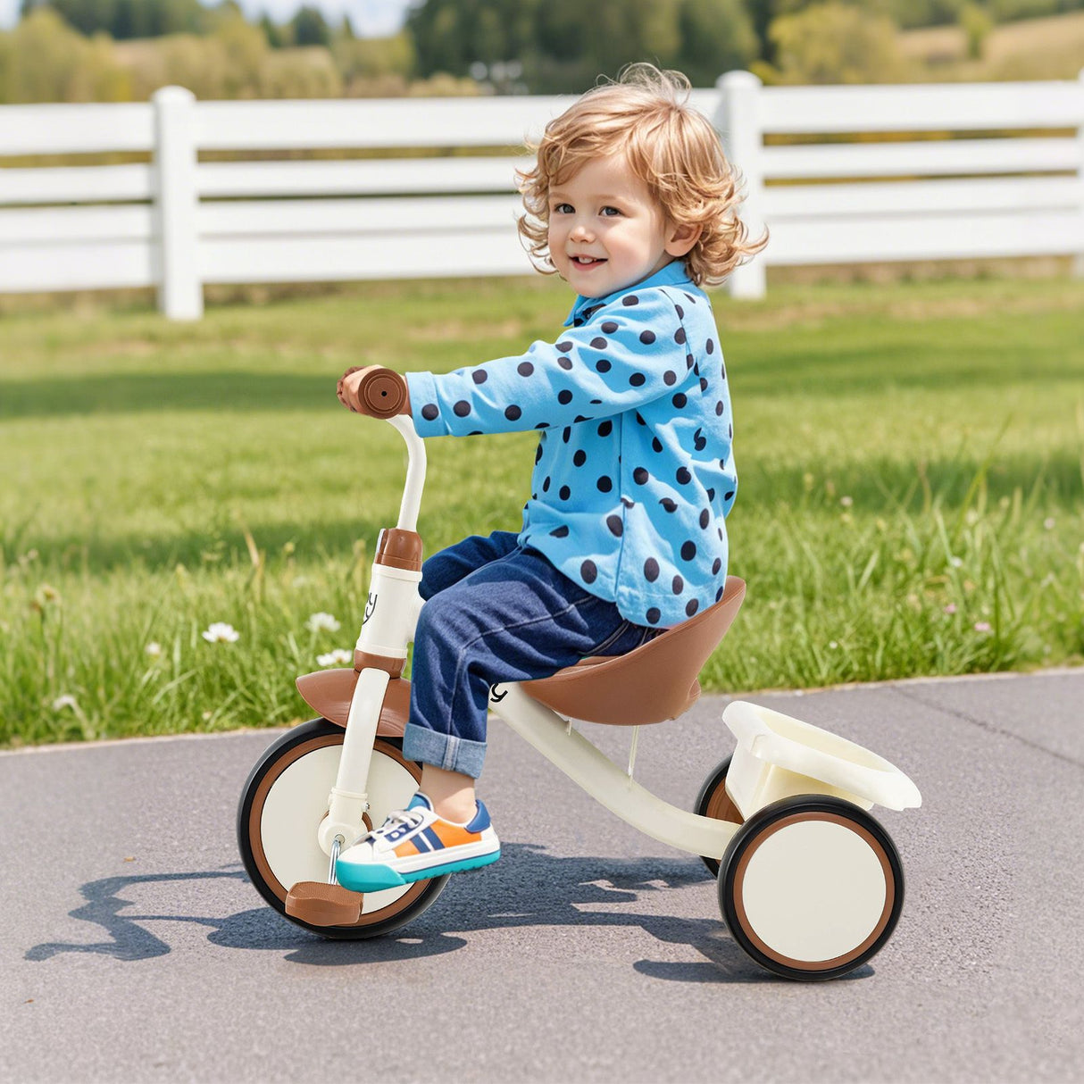 Toddler Tricycle with Adjustable Seat and Storage Basket for Aged 3-5 Years