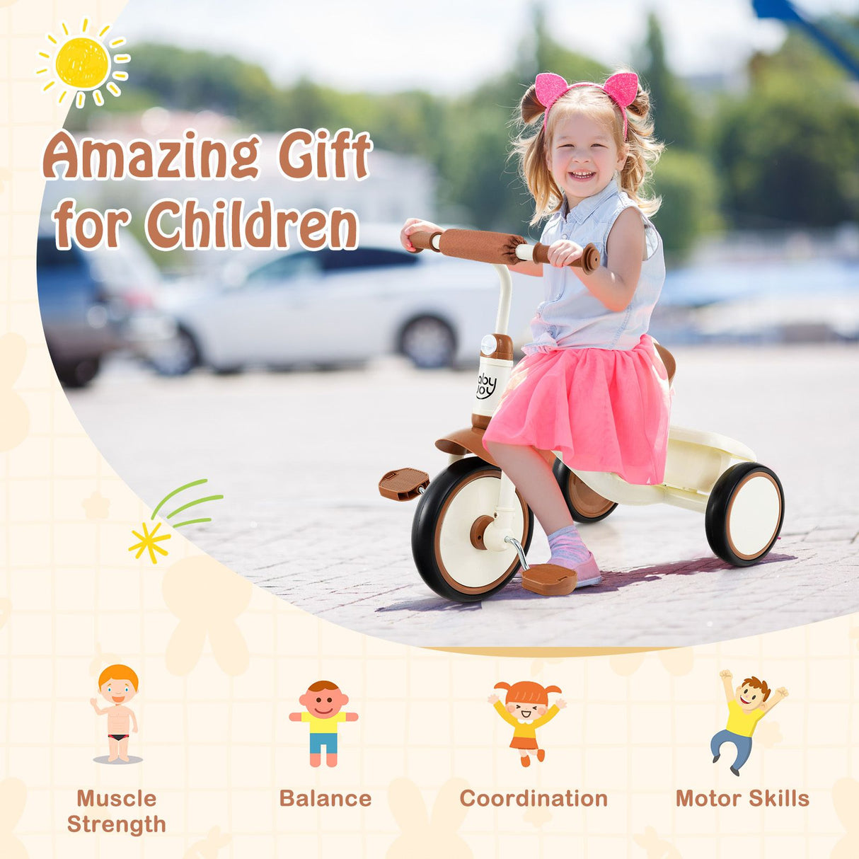 Toddler Tricycle with Adjustable Seat and Storage Basket for Aged 3-5 Years