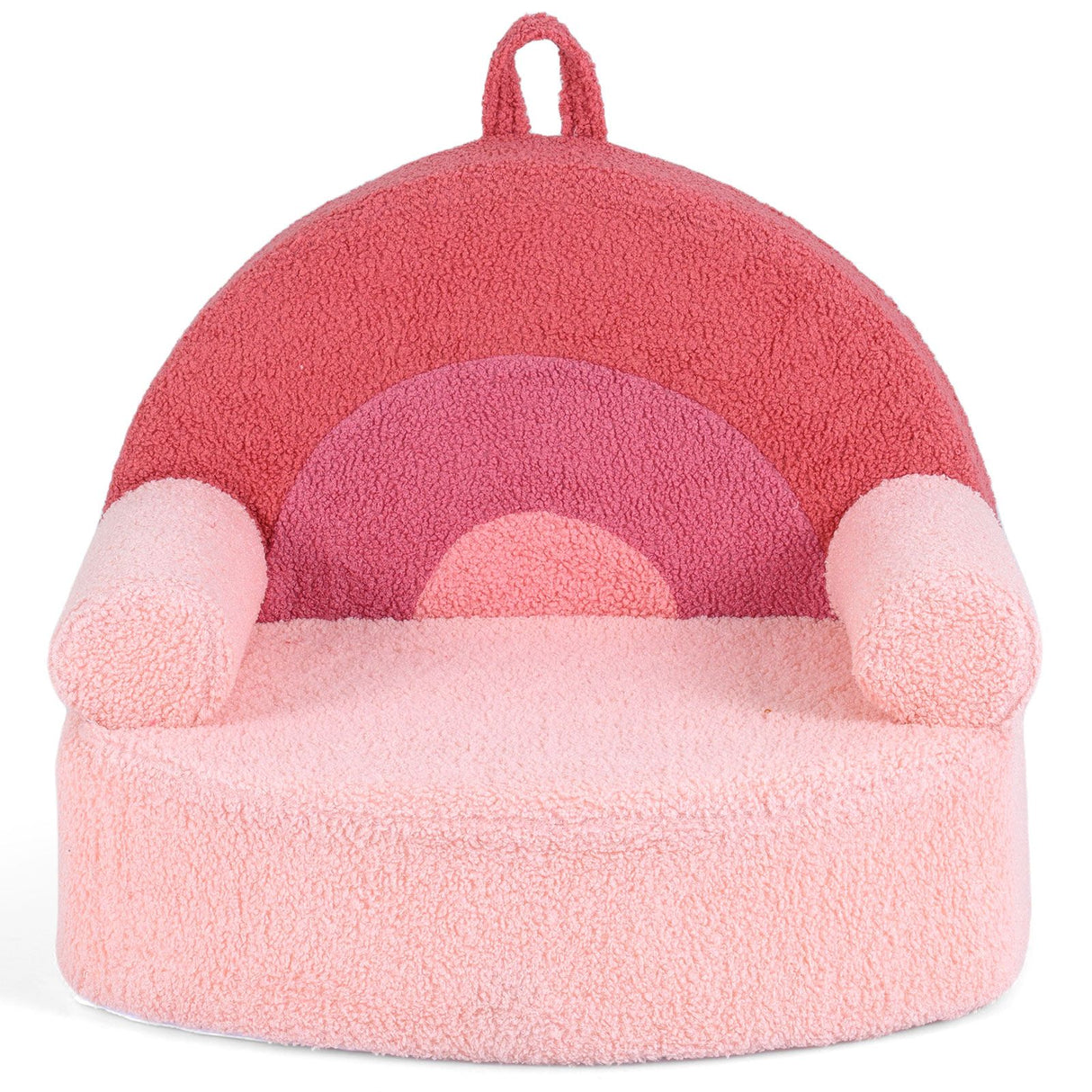 Pink and red plush chair with a soft texture on a white background