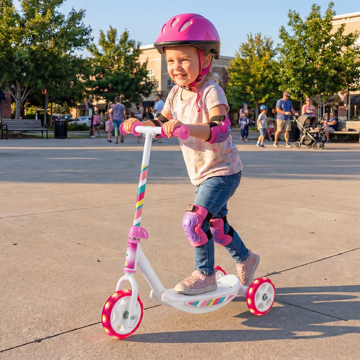 Toddlers Kick Scooter with LED Light Up Wheels and Wide Anti-Slip Deck