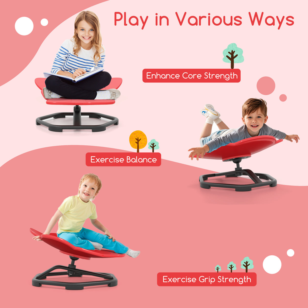 HONEY JOY Kids Sensory Swivel Chair, Elephant 360° Spinning Chair w/Non-Slip Metal Base for Children with Autism