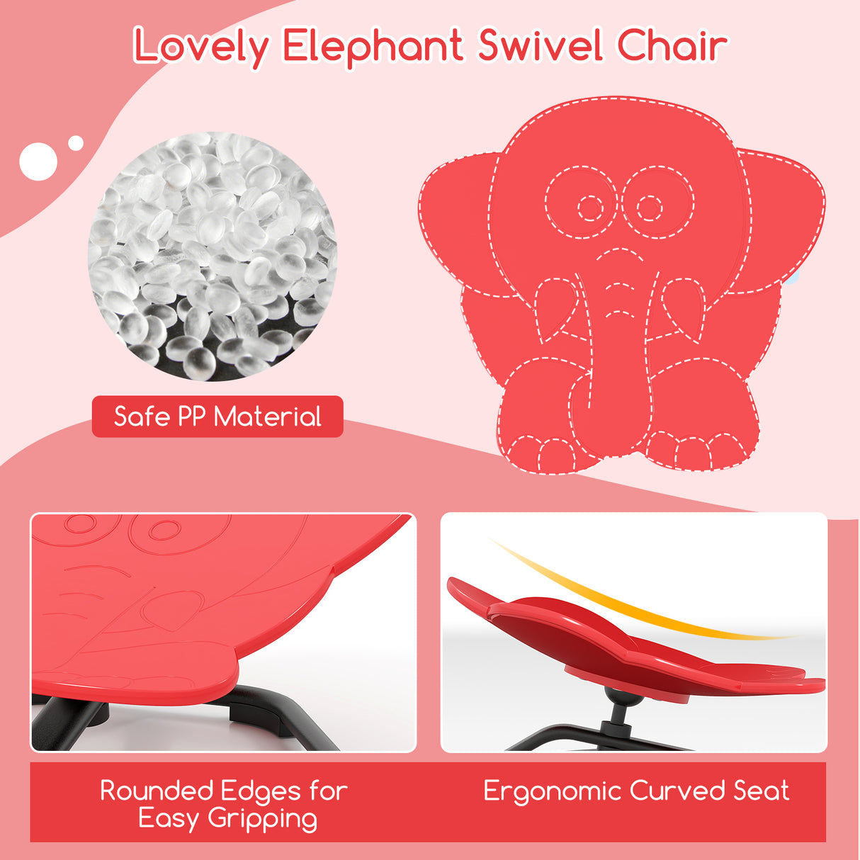 HONEY JOY Kids Sensory Swivel Chair, Elephant 360° Spinning Chair w/Non-Slip Metal Base for Children with Autism