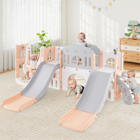 10 in 1 Toddler Swing and Slide Set, Kids Double Slides and Climber Playset
