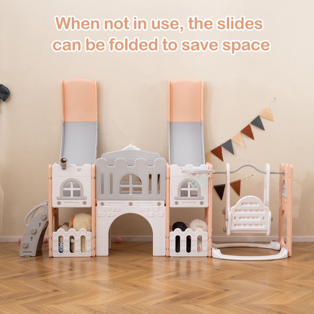 10 in 1 Toddler Swing and Slide Set, Kids Double Slides and Climber Playset