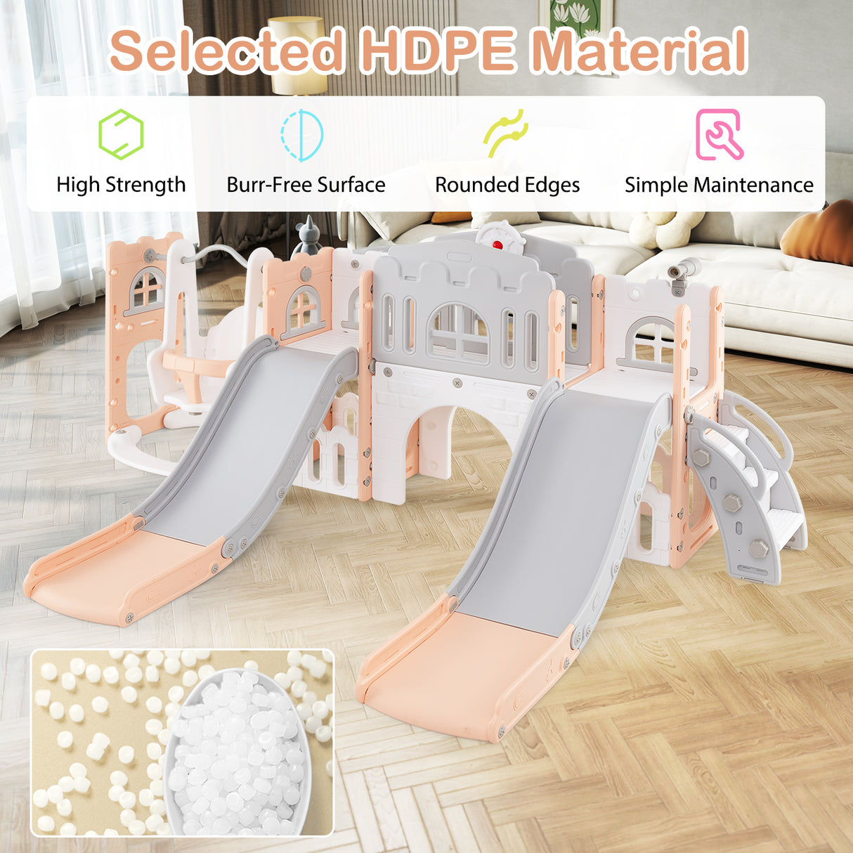 10 in 1 Toddler Swing and Slide Set, Kids Double Slides and Climber Playset