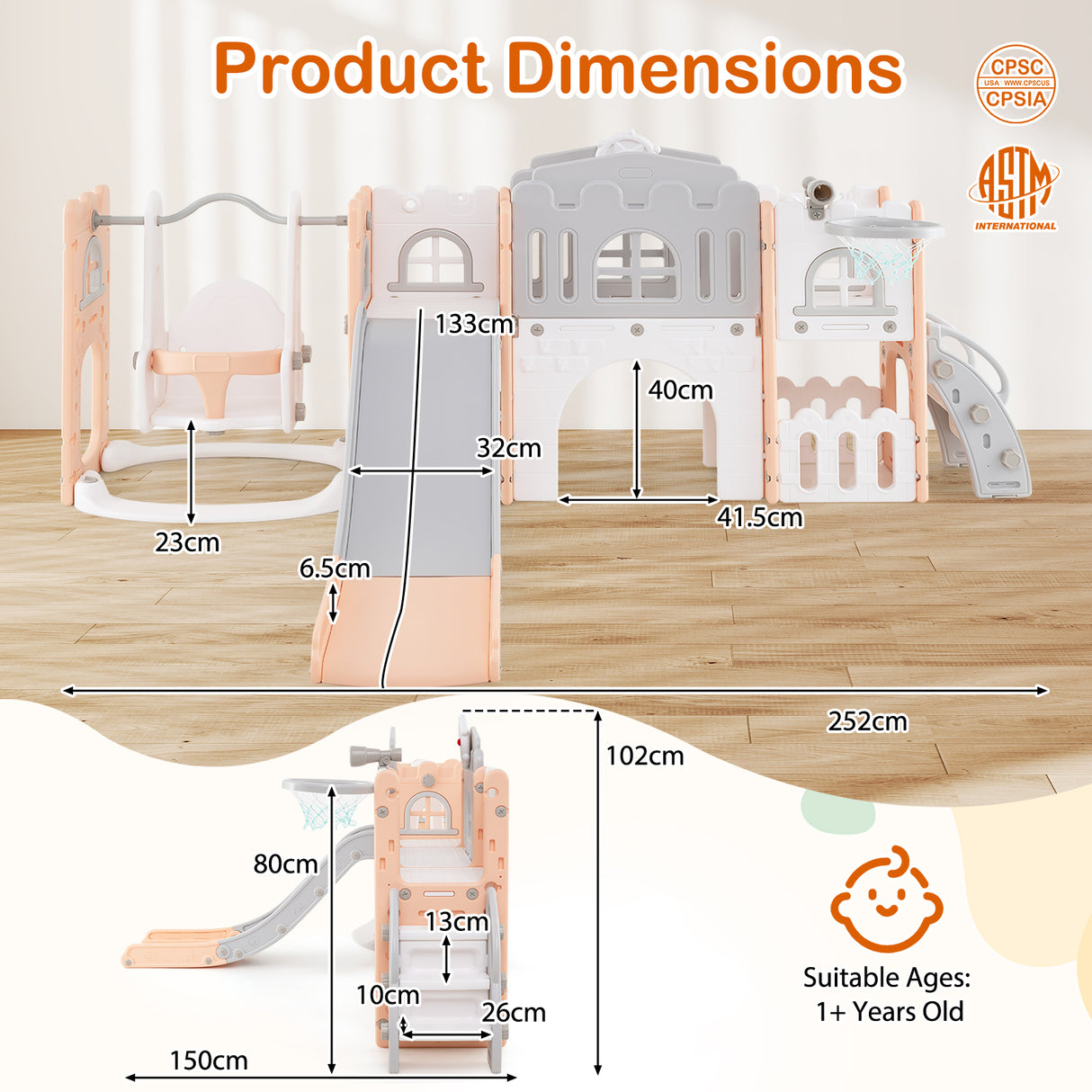 10 in 1 Toddler Swing and Slide Set, Baby Indoor Playground for Ages 1+ Years Old