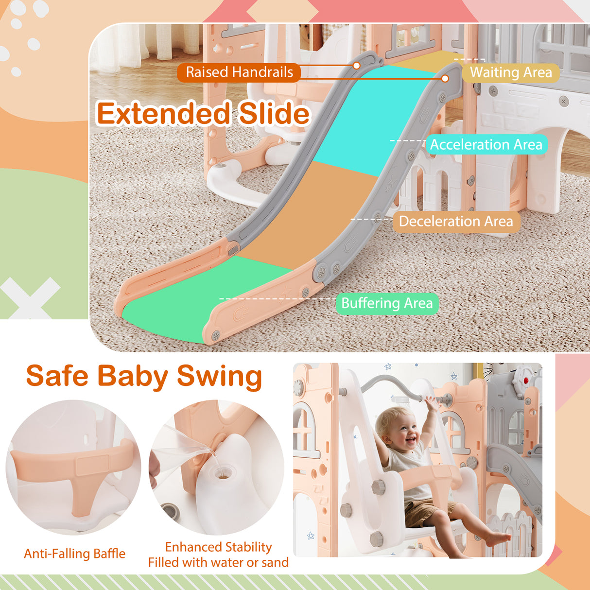 10 in 1 Toddler Swing and Slide Set, Baby Indoor Playground for Ages 1+ Years Old