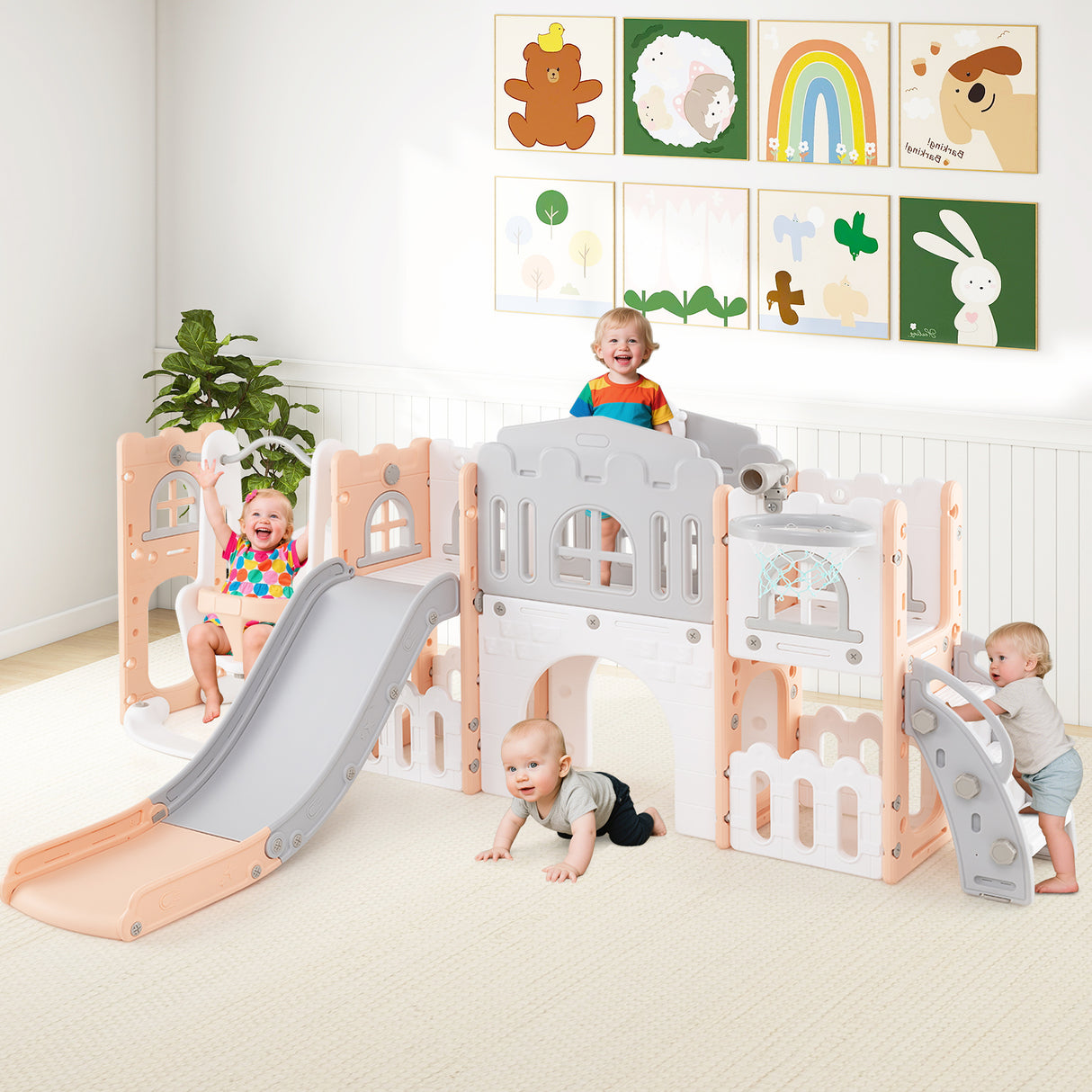 10 in 1 Toddler Swing and Slide Set, Baby Indoor Playground for Ages 1+ Years Old