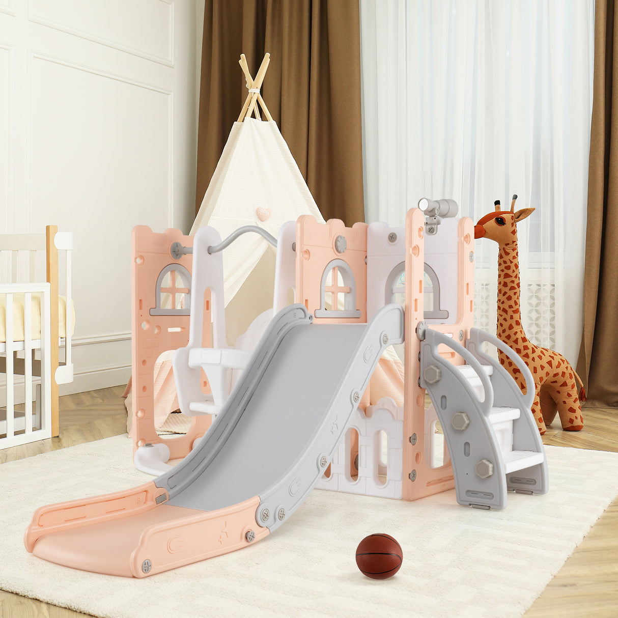 Baby Joy 7-in-1 L-Shaped Toddler Swing and Slide Set w/ Water Sand Filled Base