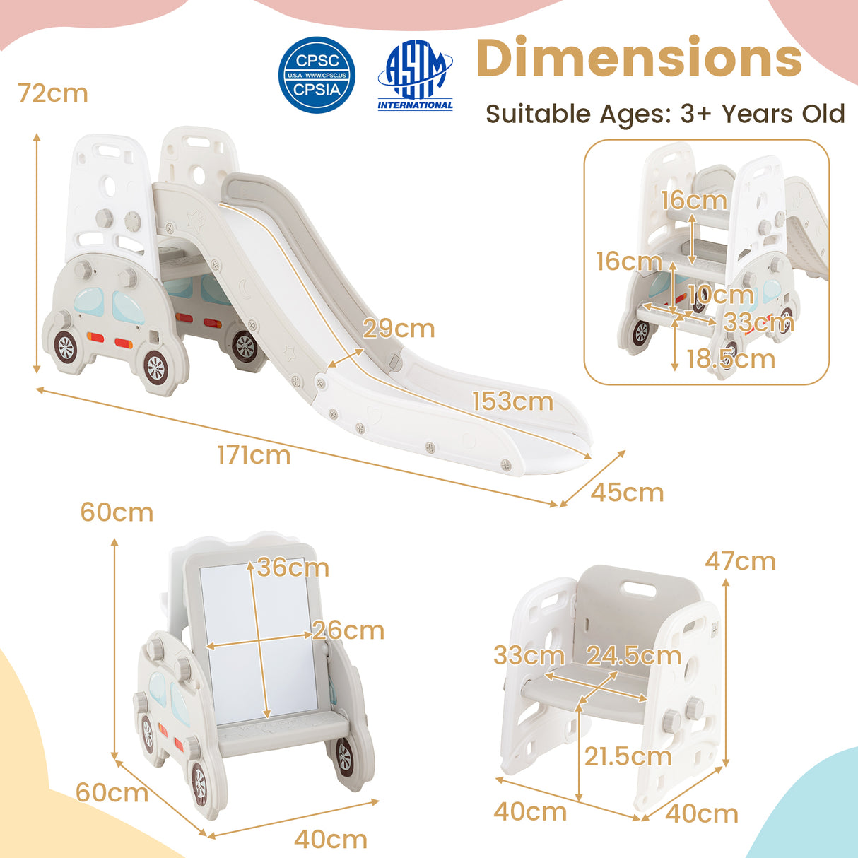5 in 1 Convertible Kids Slide Set, Double-Sided Magnetic Dry Erase & Building Block Board