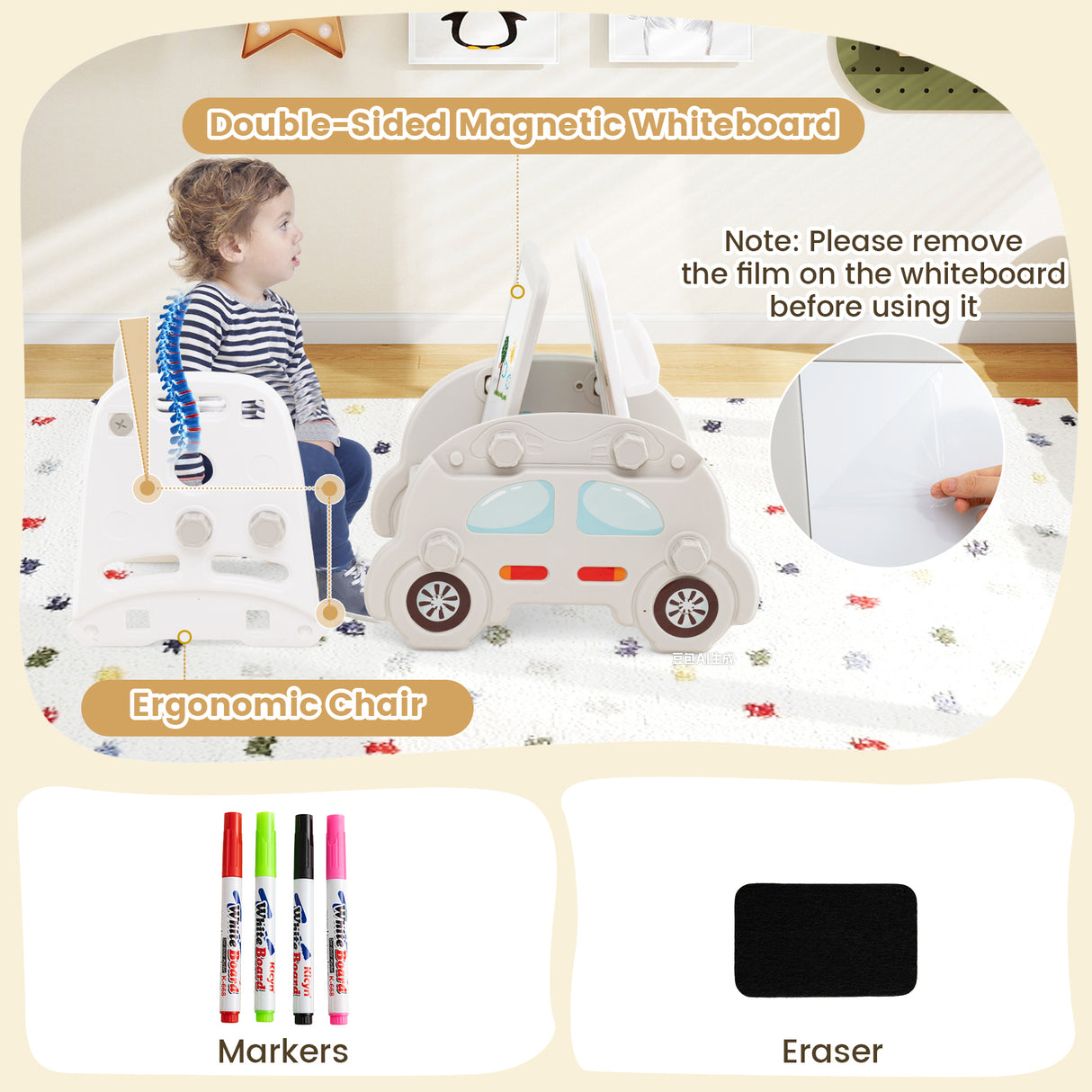 5 in 1 Convertible Kids Slide Set, Double-Sided Magnetic Dry Erase & Building Block Board