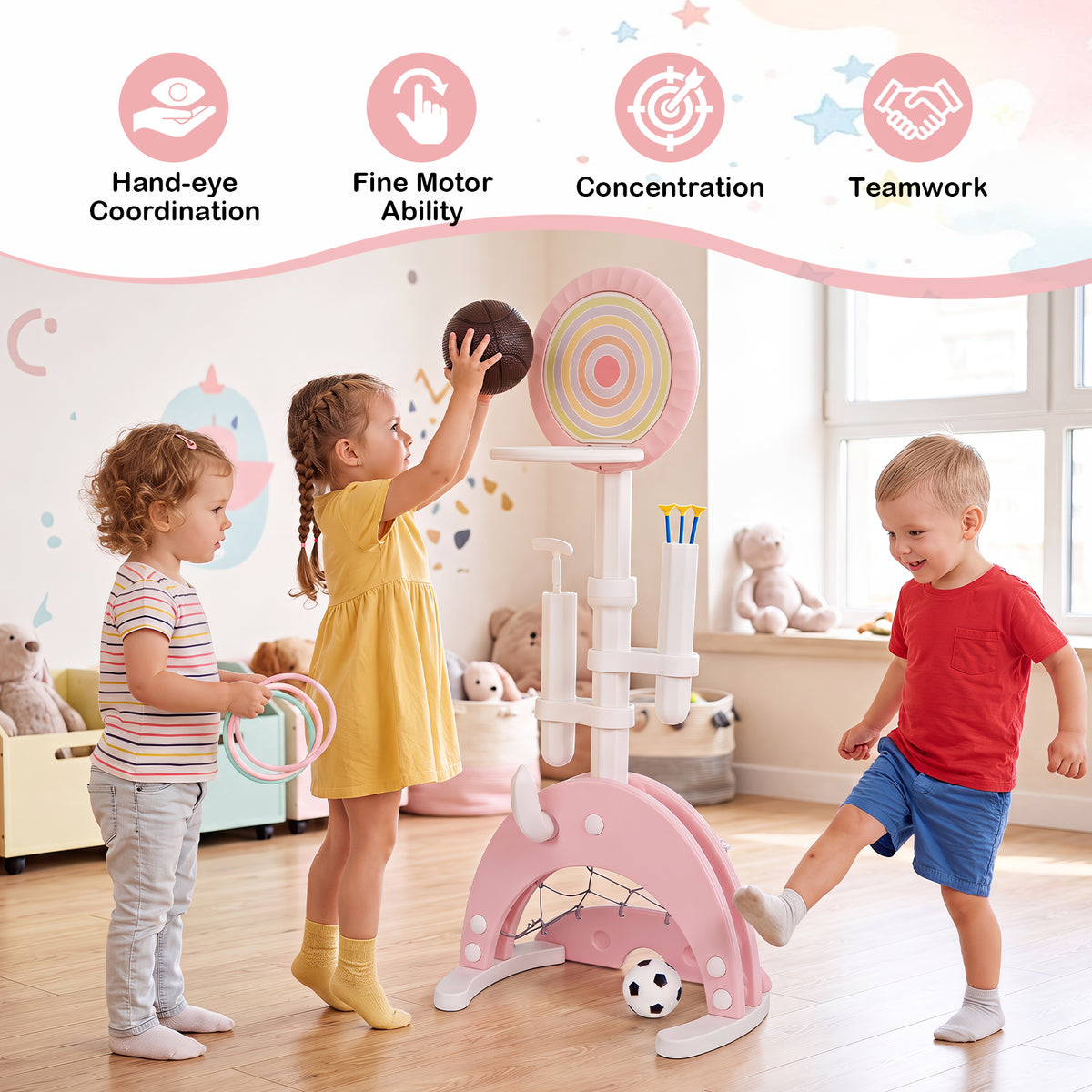 6-in-1 Toddler Basketball Hoop with 8 Adjustable Height