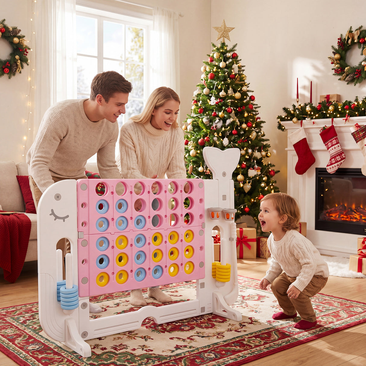 Jumbo 4-to-Score Giant Game Set with 2 Cups Holders for Indoor & Outdoor Holiday Parties