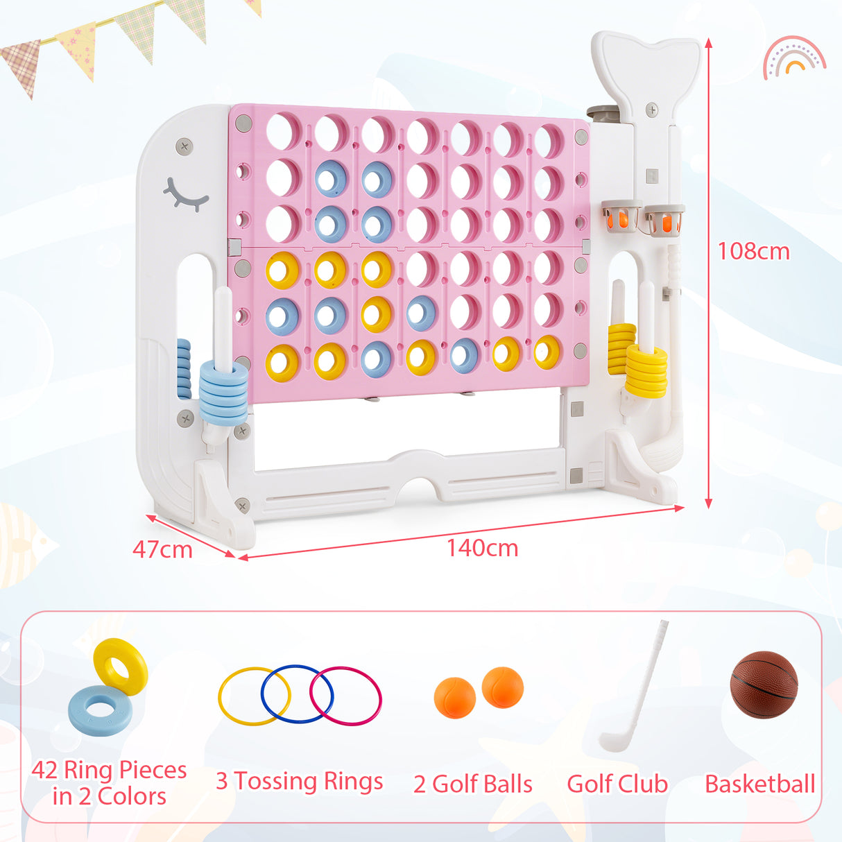Jumbo 4-to-Score Giant Game Set with 2 Cups Holders for Indoor & Outdoor Holiday Parties