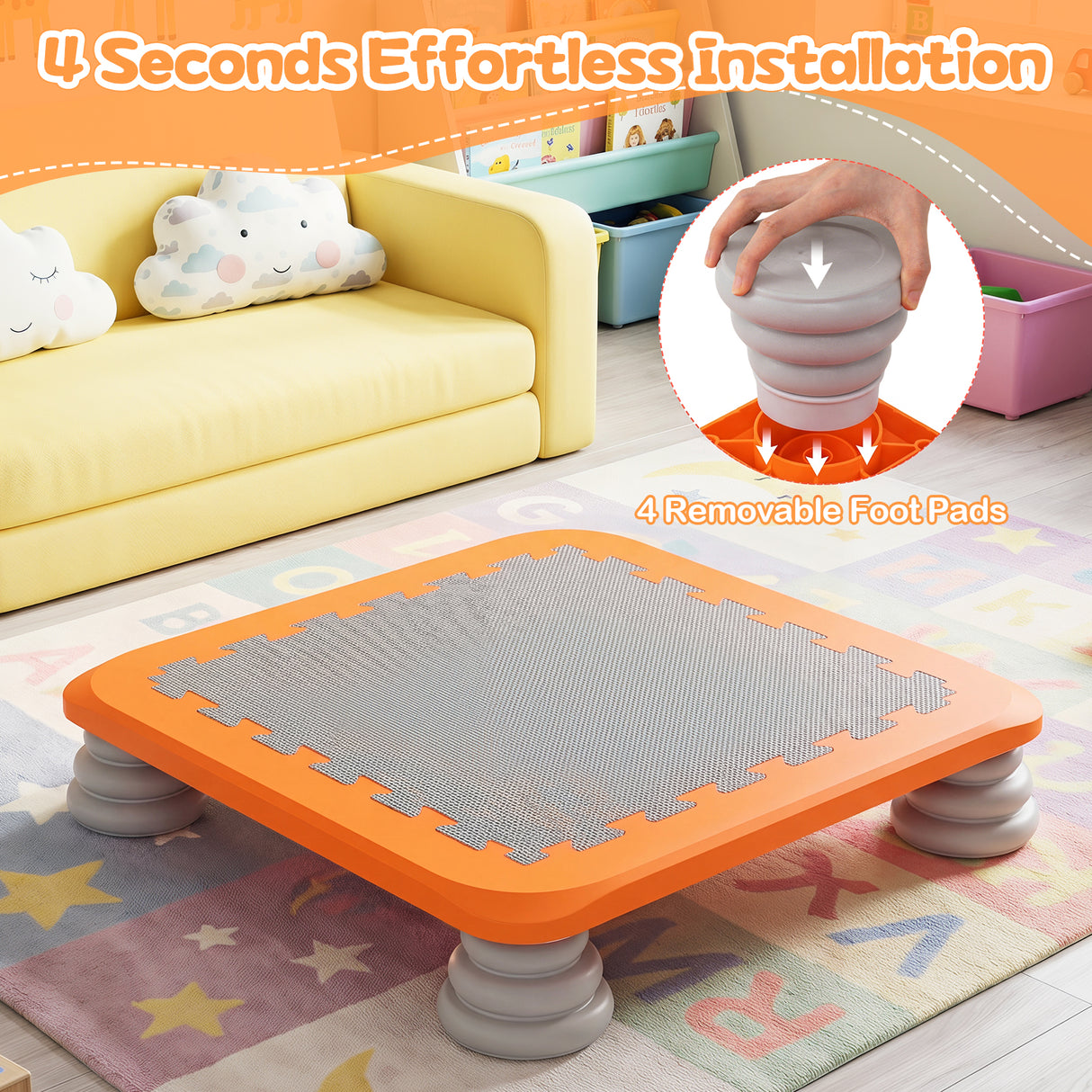 Mini Trampoline for Kids, 65 cm Trampoline Bouncing Board with 4 Removable & Non-Slip Foot Pads