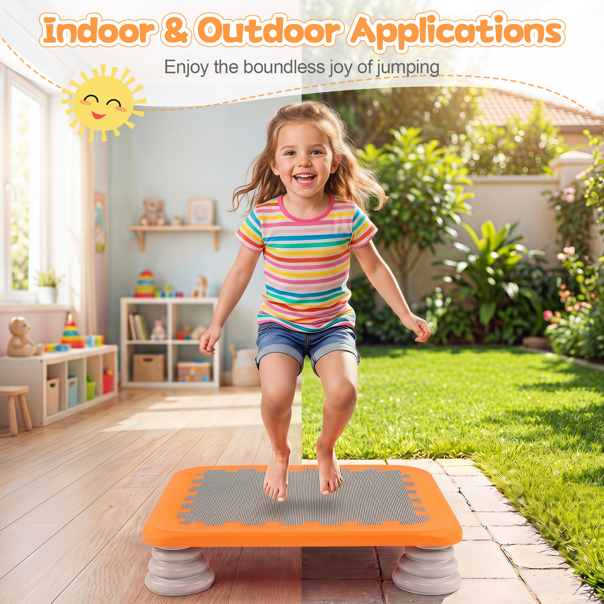 Mini Trampoline for Kids, 65 cm Trampoline Bouncing Board with 4 Removable & Non-Slip Foot Pads