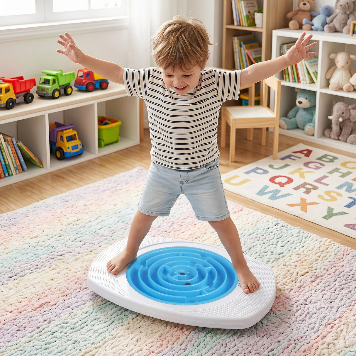 Balance Board for Kids with 3 Maze Discs & 2 Balls 2-in-1 Wobble Board for Sensory Training