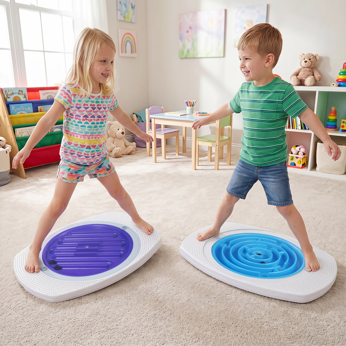 Balance Board for Kids with 3 Maze Discs & 2 Balls 2-in-1 Wobble Board for Sensory Training