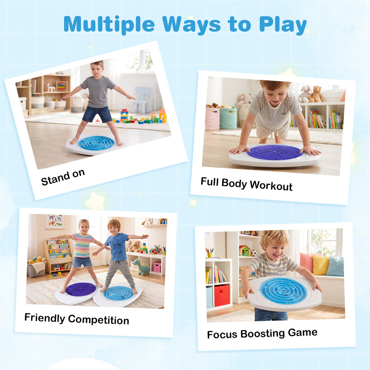 Balance Board for Kids with 3 Maze Discs & 2 Balls 2-in-1 Wobble Board for Sensory Training