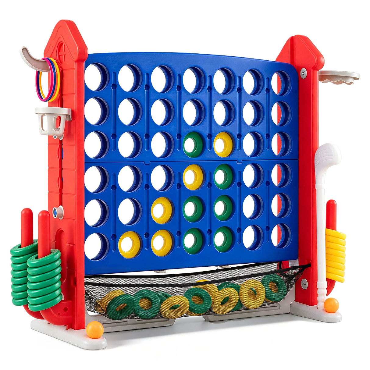 4-in-1 Jumbo Yard Game Set w/ Basketball Hoop, Ring Toss, Golf, Indoor Outdoor Family Party Games for Kids & Adults
